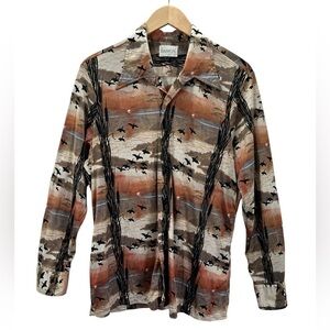 Damon 70s Knit Wide Spread Collar Disco Rave Retro Vintage Button Down Shirt‎
